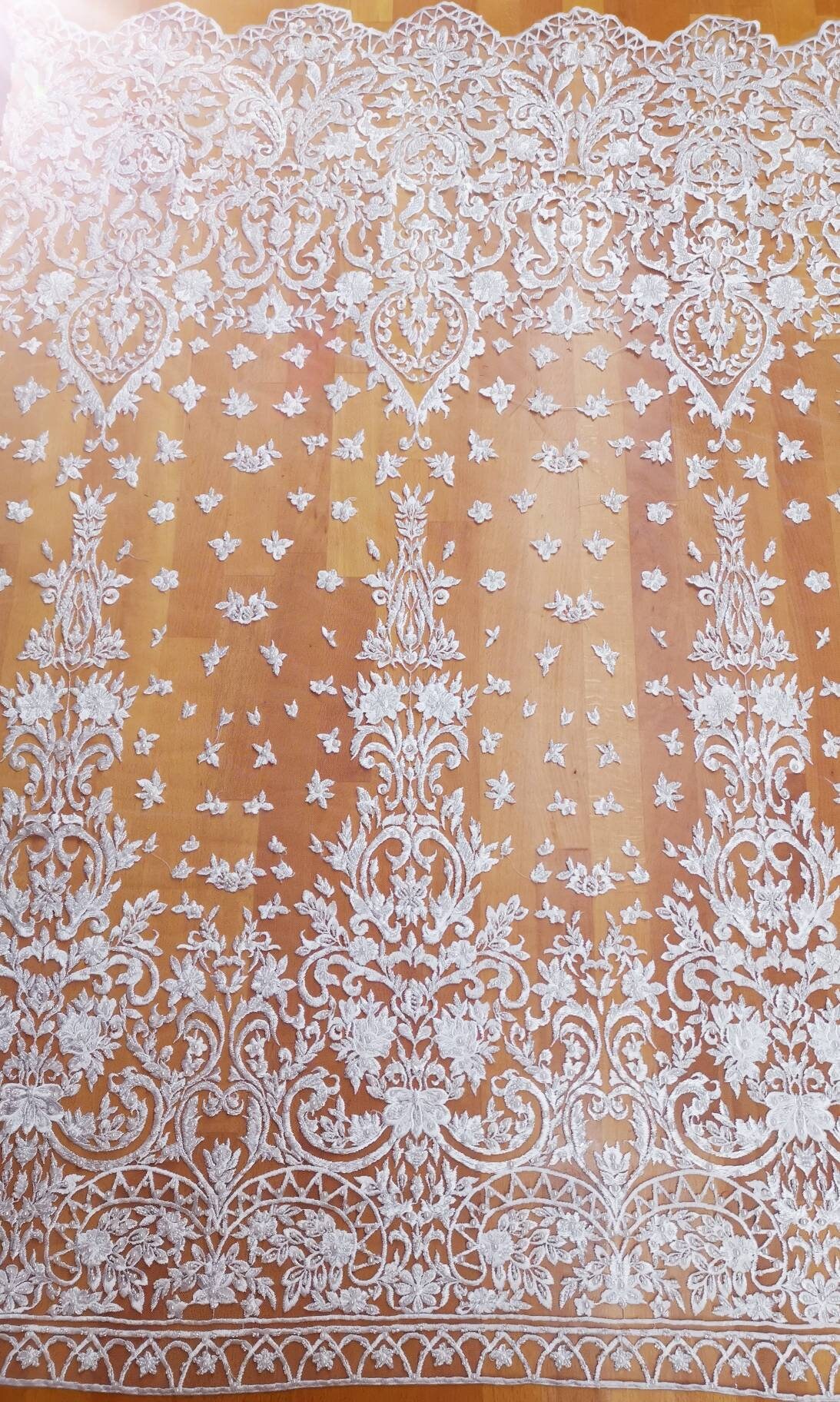 Offwhite lace fabric, Bridal lace fabric, Embroidered lace fabric, Wedding Lace, French, Net Lace, Flower Lace LL-1114