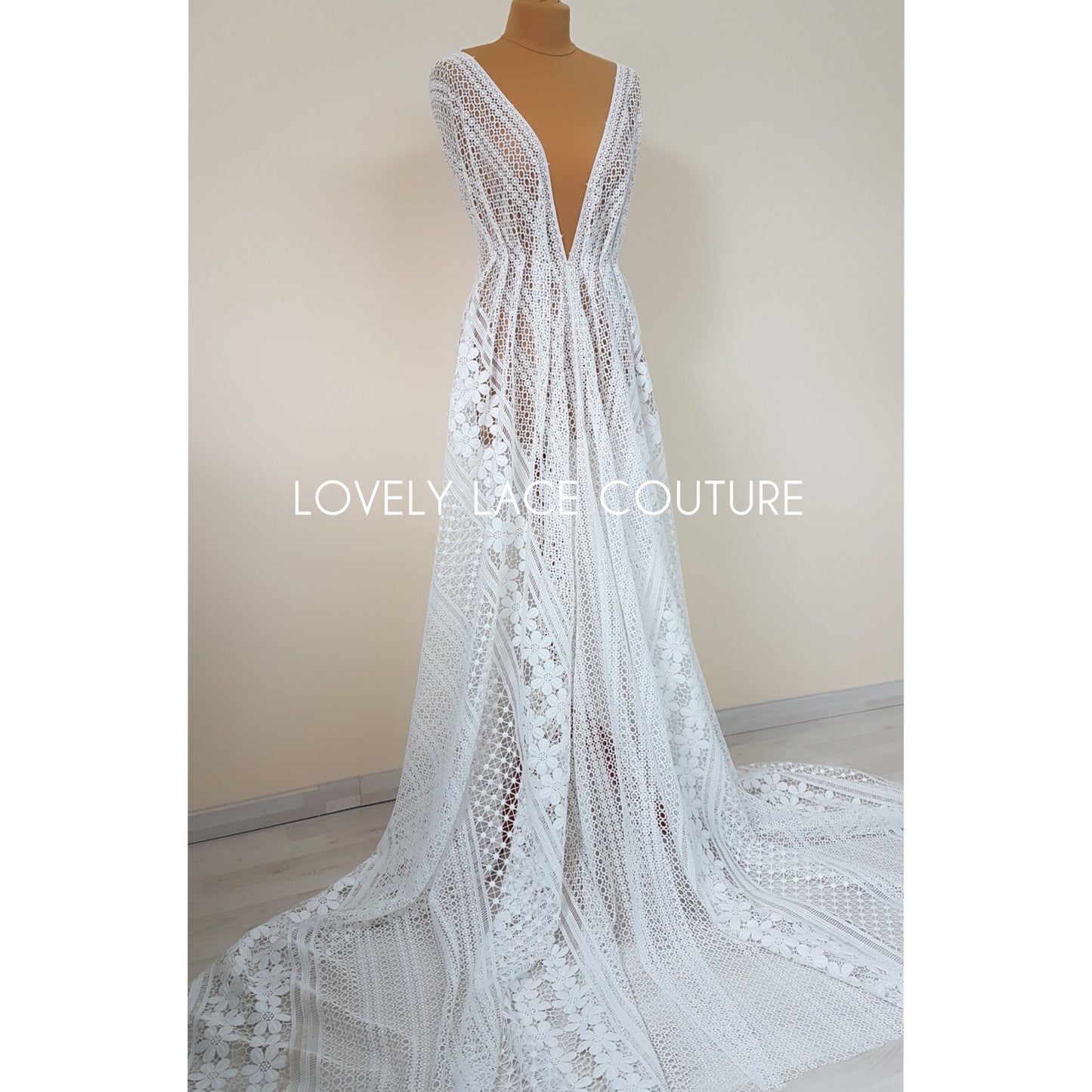 Luxury soft embroidered guipure lace, High Quality, modern Flower Dot design, Vintage Lace fabric, Boho wedding dress fabric LL-1381