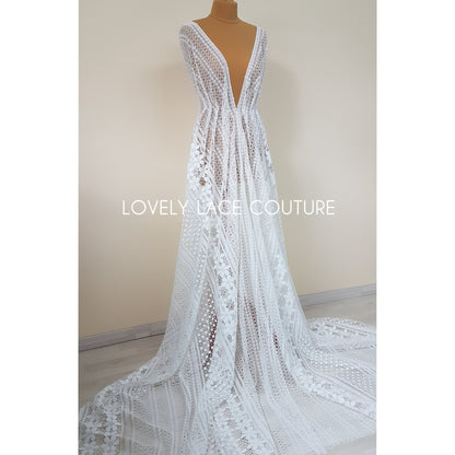 Luxury soft embroidered guipure lace, High Quality, modern Flower Dot design, Vintage Lace fabric, Boho wedding dress fabric LL-1381