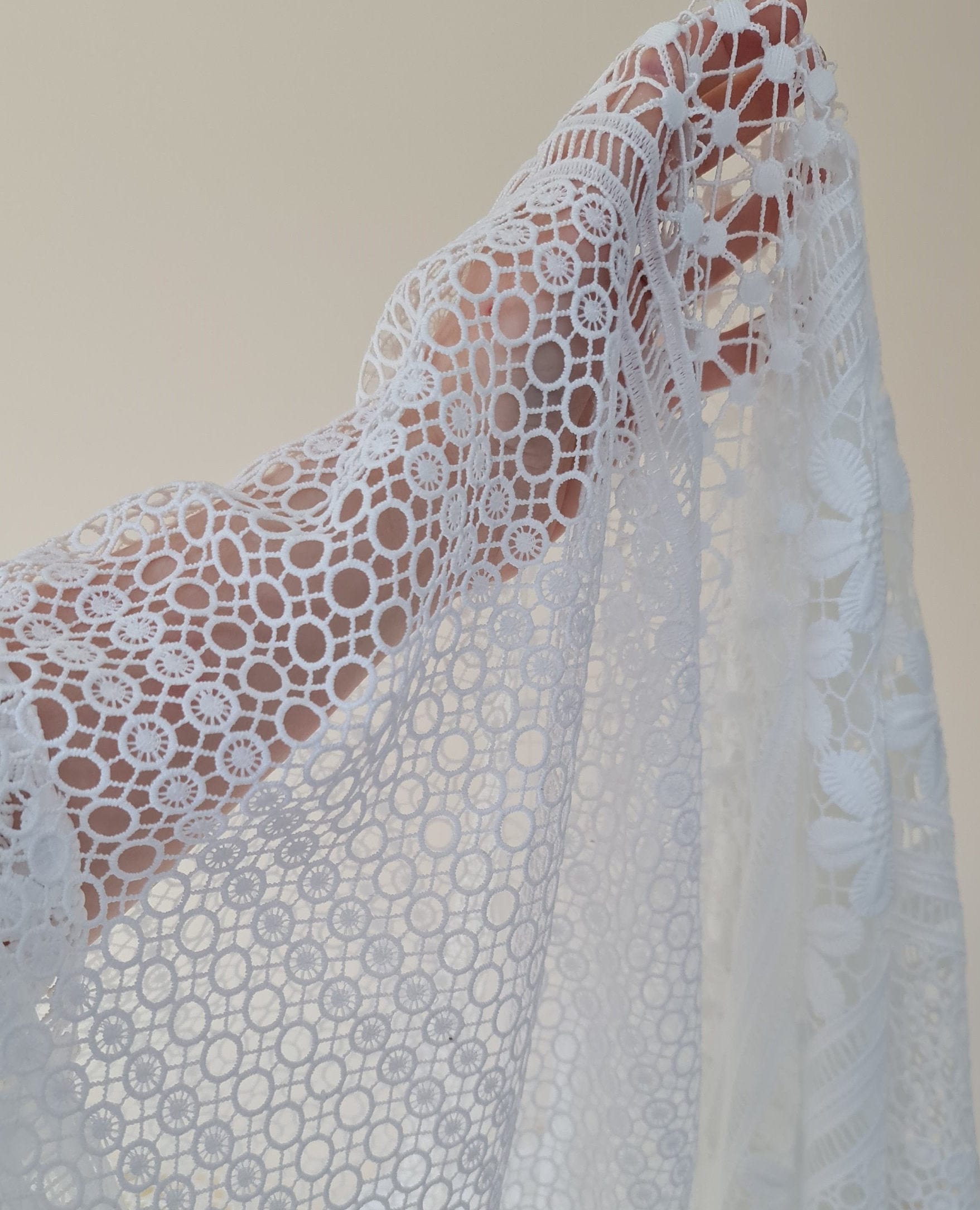 Luxury soft embroidered guipure lace, High Quality, modern Flower Dot design, Vintage Lace fabric, Boho wedding dress fabric LL-1381