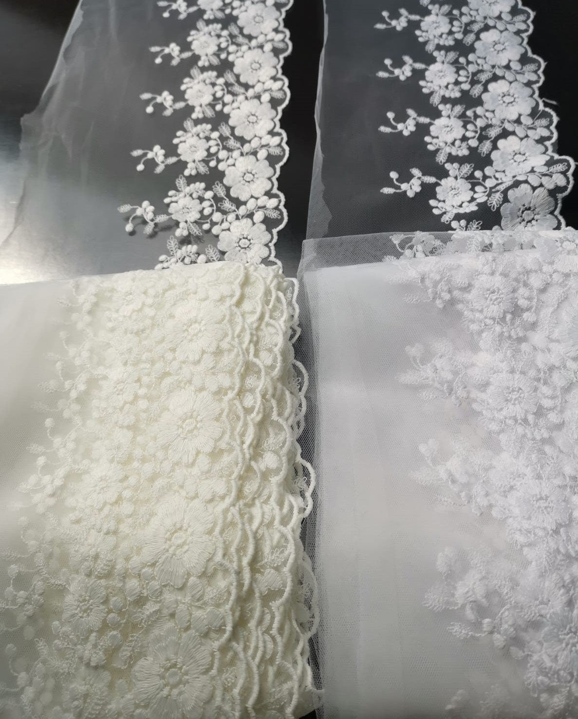 Soft Ribbon-Lace for bridal veils in white or ivory color, lace trim, flower ribbon lace for decoration, bridal wear and much more