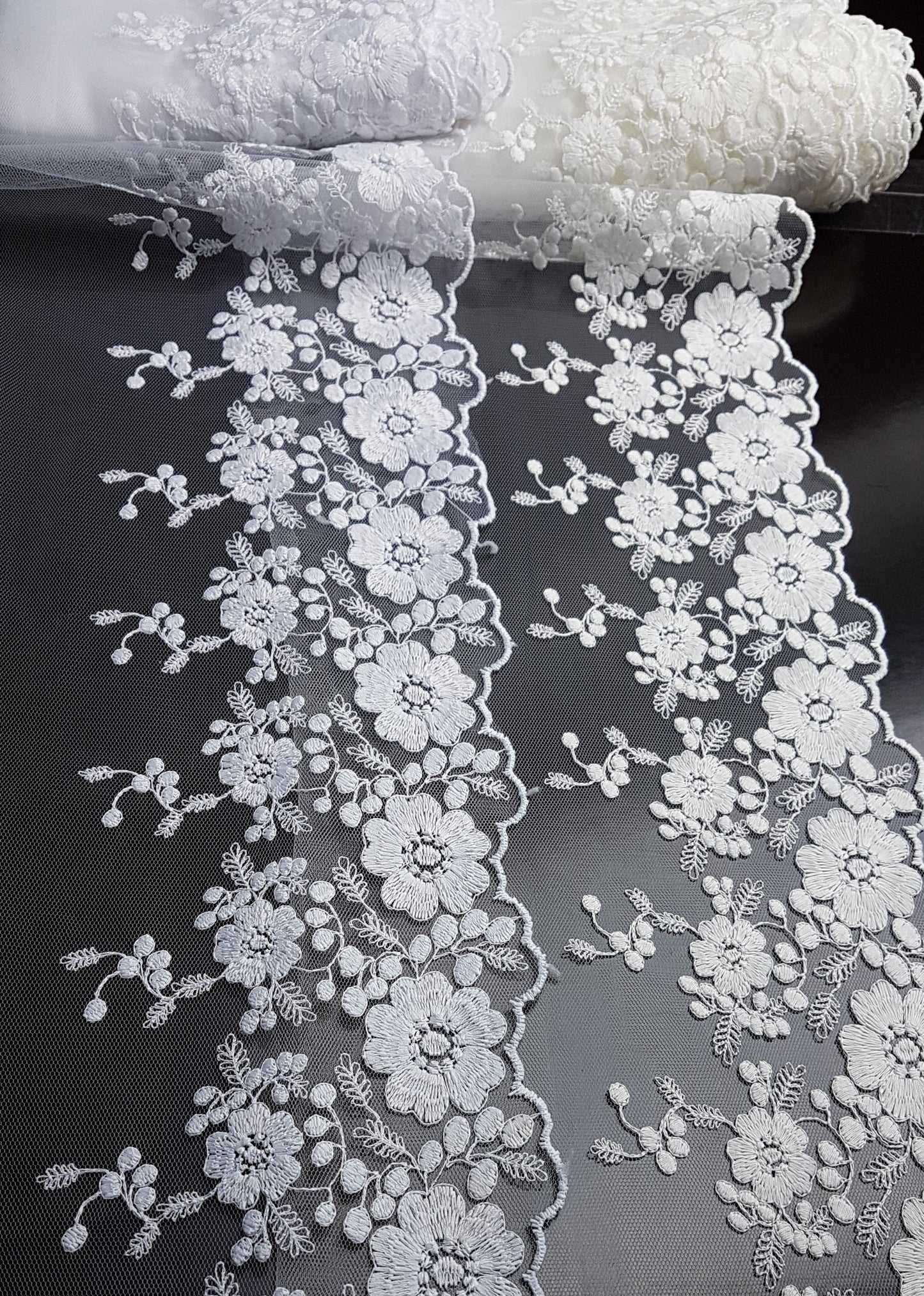 Soft Ribbon-Lace for bridal veils in white or ivory color, lace trim, flower ribbon lace for decoration, bridal wear and much more