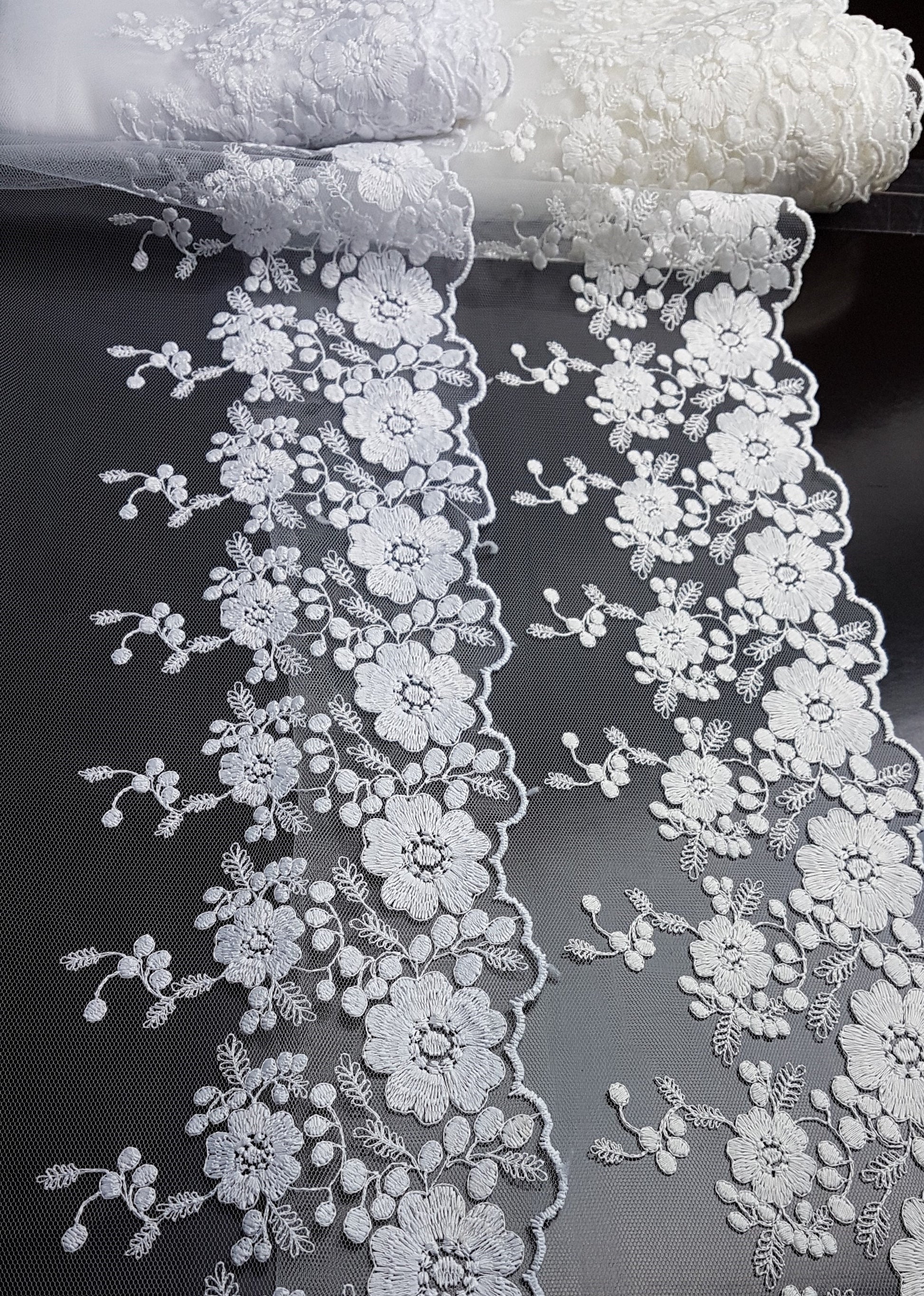 Soft Ribbon-Lace for bridal veils in white or ivory color, lace trim, flower ribbon lace for decoration, bridal wear and much more