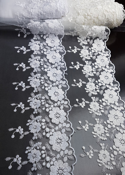 Soft Ribbon-Lace for bridal veils in white or ivory color, lace trim, flower ribbon lace for decoration, bridal wear and much more