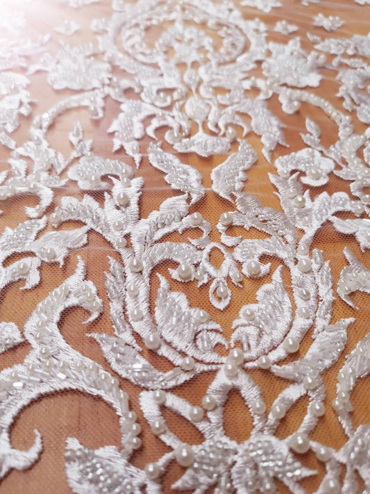 Offwhite lace fabric, Bridal lace fabric, Embroidered lace fabric, Wedding Lace, French, Net Lace, Flower Lace LL-1114
