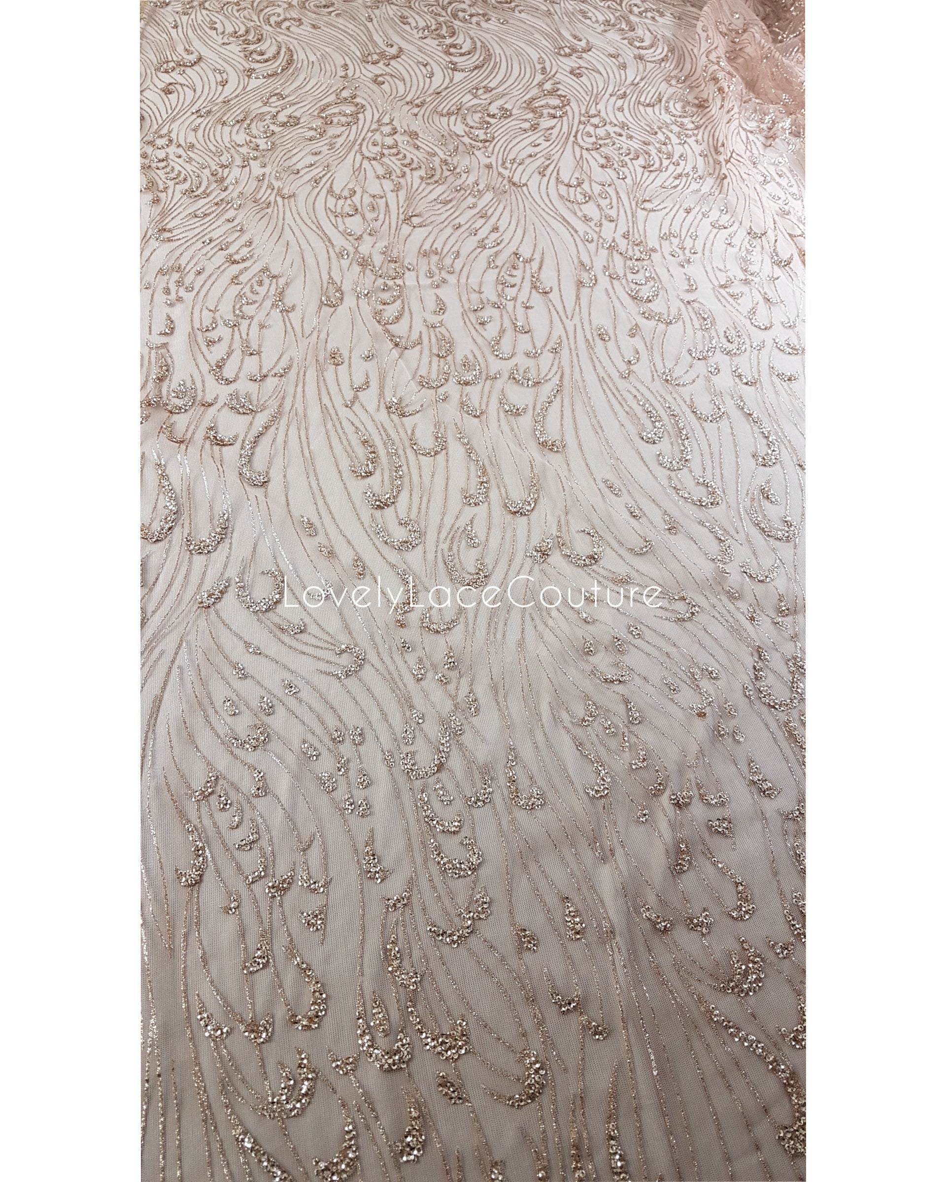 Glitter Stoff mit Pailletten in roségold LL-1391 oder silber LL-1392, Netzstoff mit Glitter im abstraktem Design