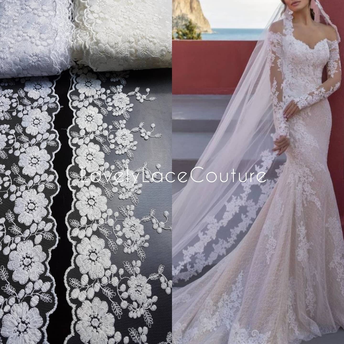 Soft Ribbon-Lace for bridal veils in white or ivory color, lace trim, flower ribbon lace for decoration, bridal wear and much more