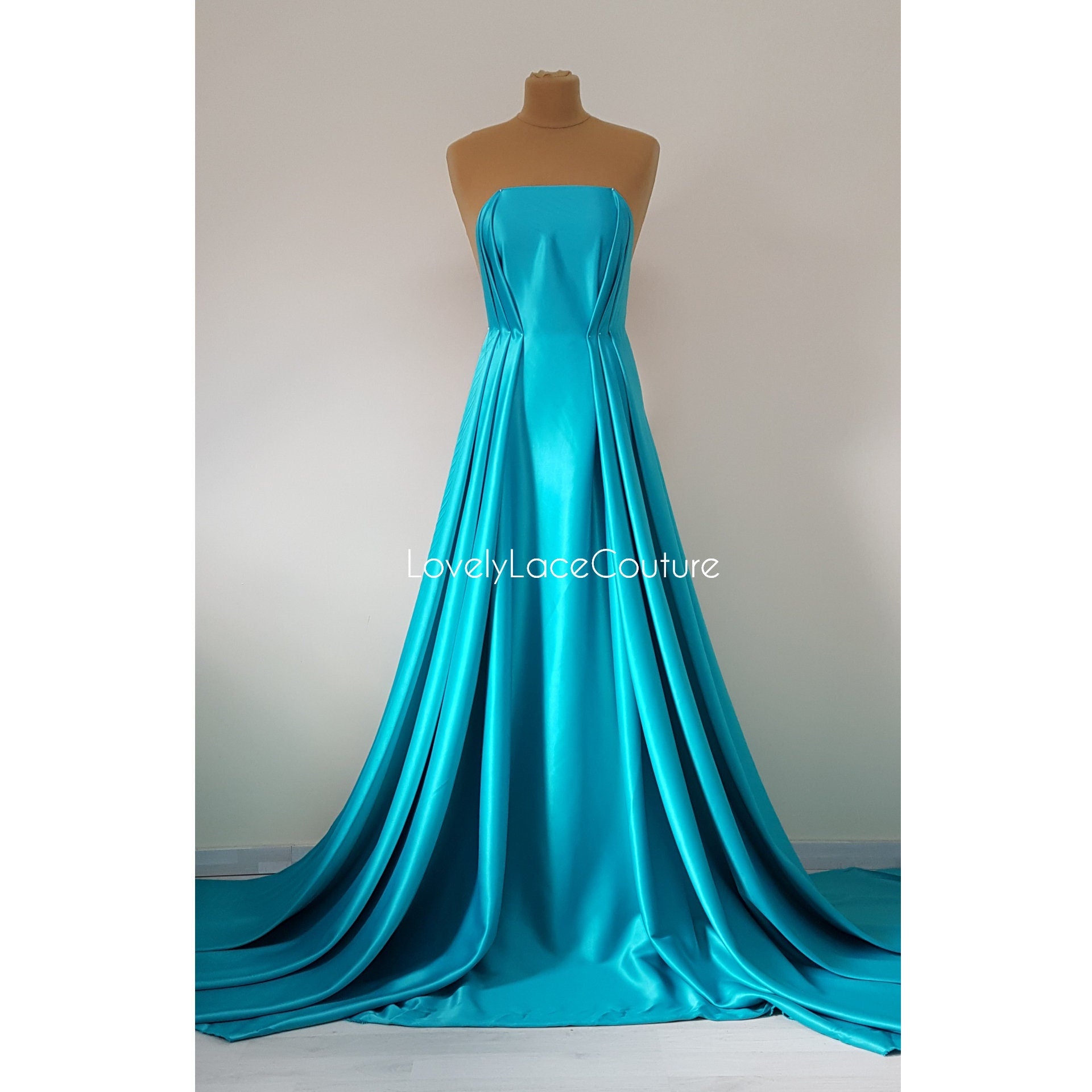 Italienischer Stretch-Satin Stoff in schöner türkis oder champagner Farbe, Duchesse Satin Stoff für Braut- oder Abendkleider, Hochwertig