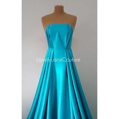 Italienischer Stretch-Satin Stoff in schöner türkis oder champagner Farbe, Duchesse Satin Stoff für Braut- oder Abendkleider, Hochwertig