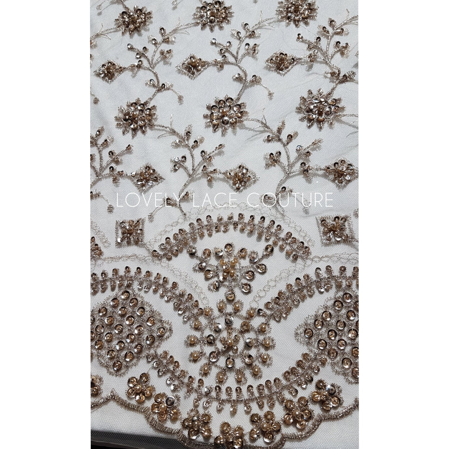 Rare handmade lace fabric in gold color with embroidery on fabric, fabric by the yard or in metre, fabric store, african fabric lace LL-1393