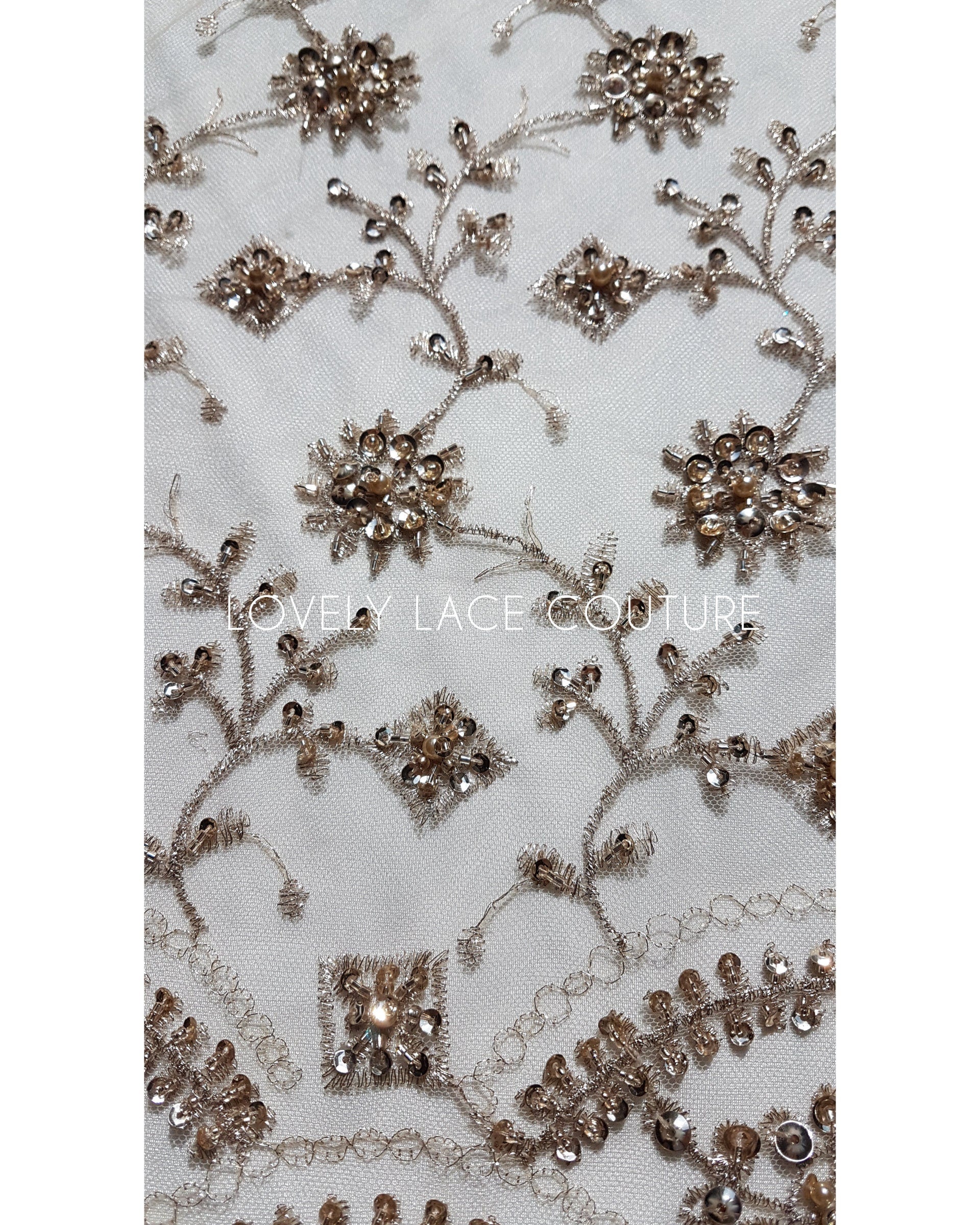Rare handmade lace fabric in gold color with embroidery on fabric, fabric by the yard or in metre, fabric store, african fabric lace LL-1393