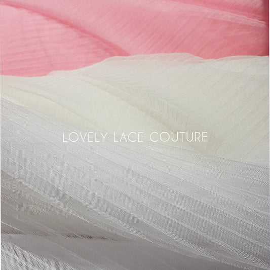 63inch (160cm) wide, Soft Crepe tulle fabric for bridal dresses in white, ivory and rosé, wedding dresses, Soft mesh fabric, pleated tulle