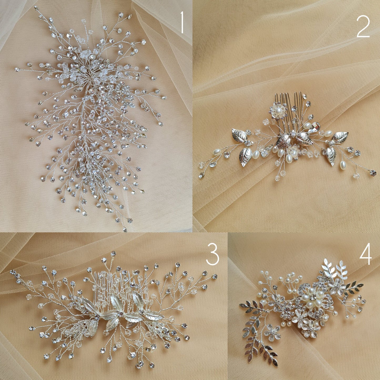 Floral Wedding Headpieces, Bridal Hair Clip, Pearl Crystal Bridal Headpiece, Bridal Hair Jewelry in silver color LL-1397