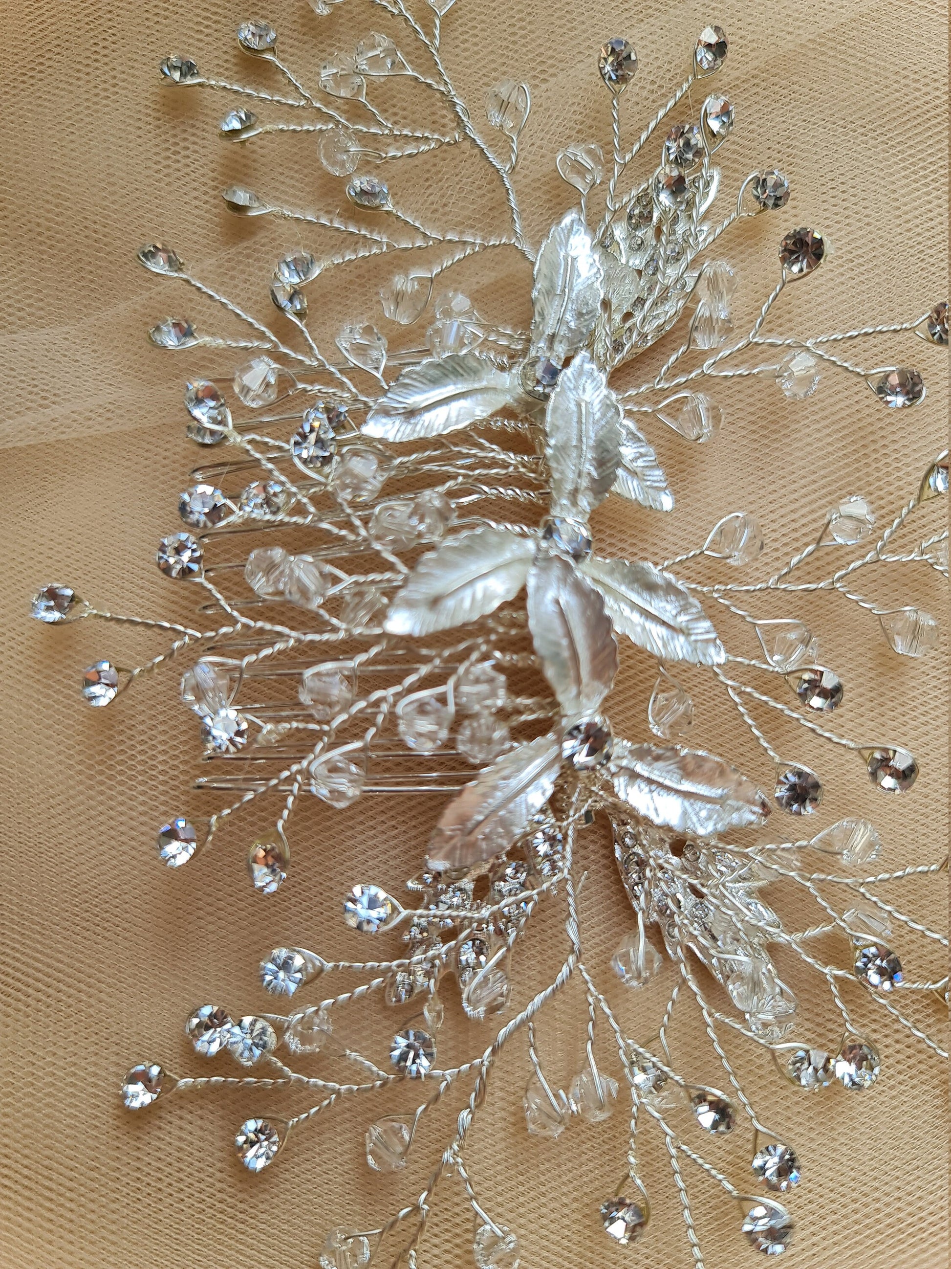 Floral Wedding Headpieces, Bridal Hair Clip, Pearl Crystal Bridal Headpiece, Bridal Hair Jewelry in silver color LL-1397