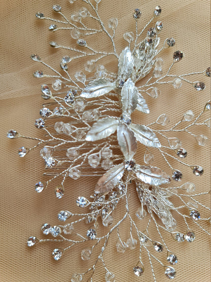 Floral Wedding Headpieces, Bridal Hair Clip, Pearl Crystal Bridal Headpiece, Bridal Hair Jewelry in silver color LL-1397