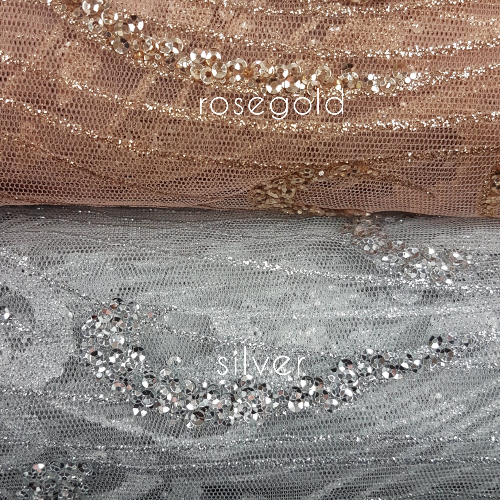 Glitter Stoff mit Pailletten in roségold LL-1391 oder silber LL-1392, Netzstoff mit Glitter im abstraktem Design