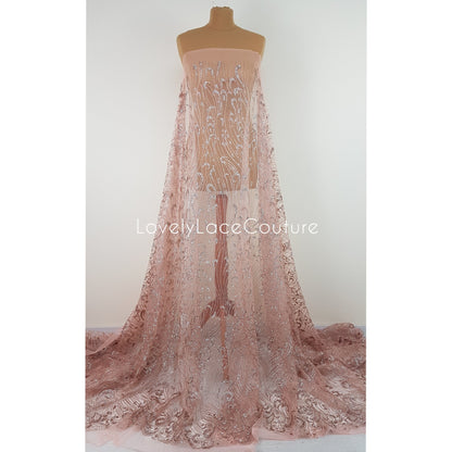 Glitter Stoff mit Pailletten in roségold LL-1391 oder silber LL-1392, Netzstoff mit Glitter im abstraktem Design