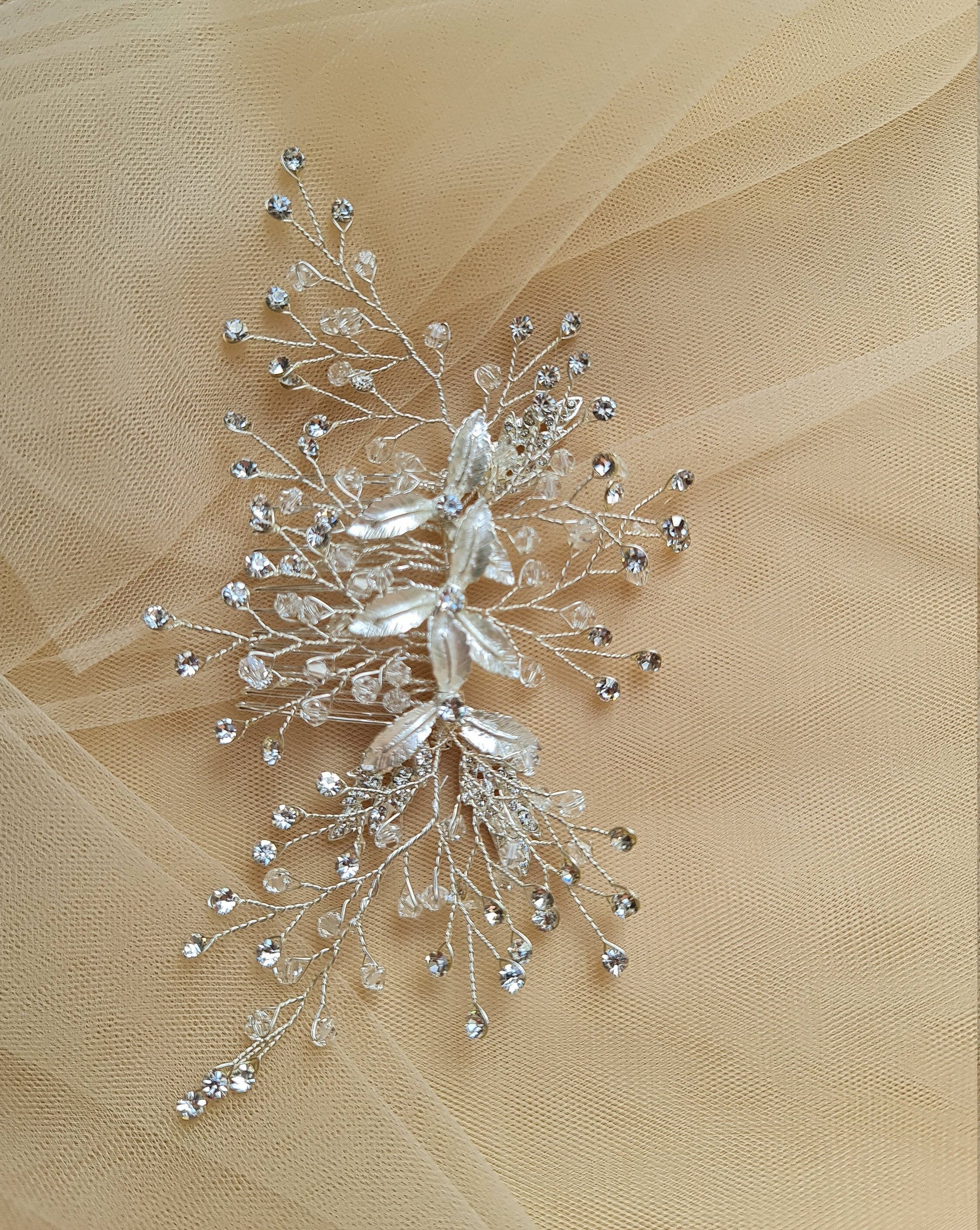 Floral Wedding Headpieces, Bridal Hair Clip, Pearl Crystal Bridal Headpiece, Bridal Hair Jewelry in silver color LL-1397