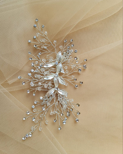 Floral Wedding Headpieces, Bridal Hair Clip, Pearl Crystal Bridal Headpiece, Bridal Hair Jewelry in silver color LL-1397