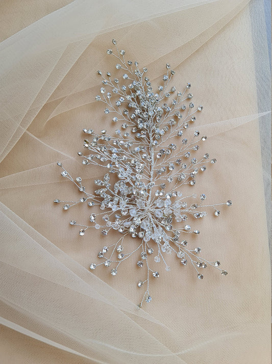 Floral Wedding Headpieces, Bridal Hair Clip, Pearl Crystal Bridal Headpiece, Bridal Hair Jewelry in silver color LL-1397