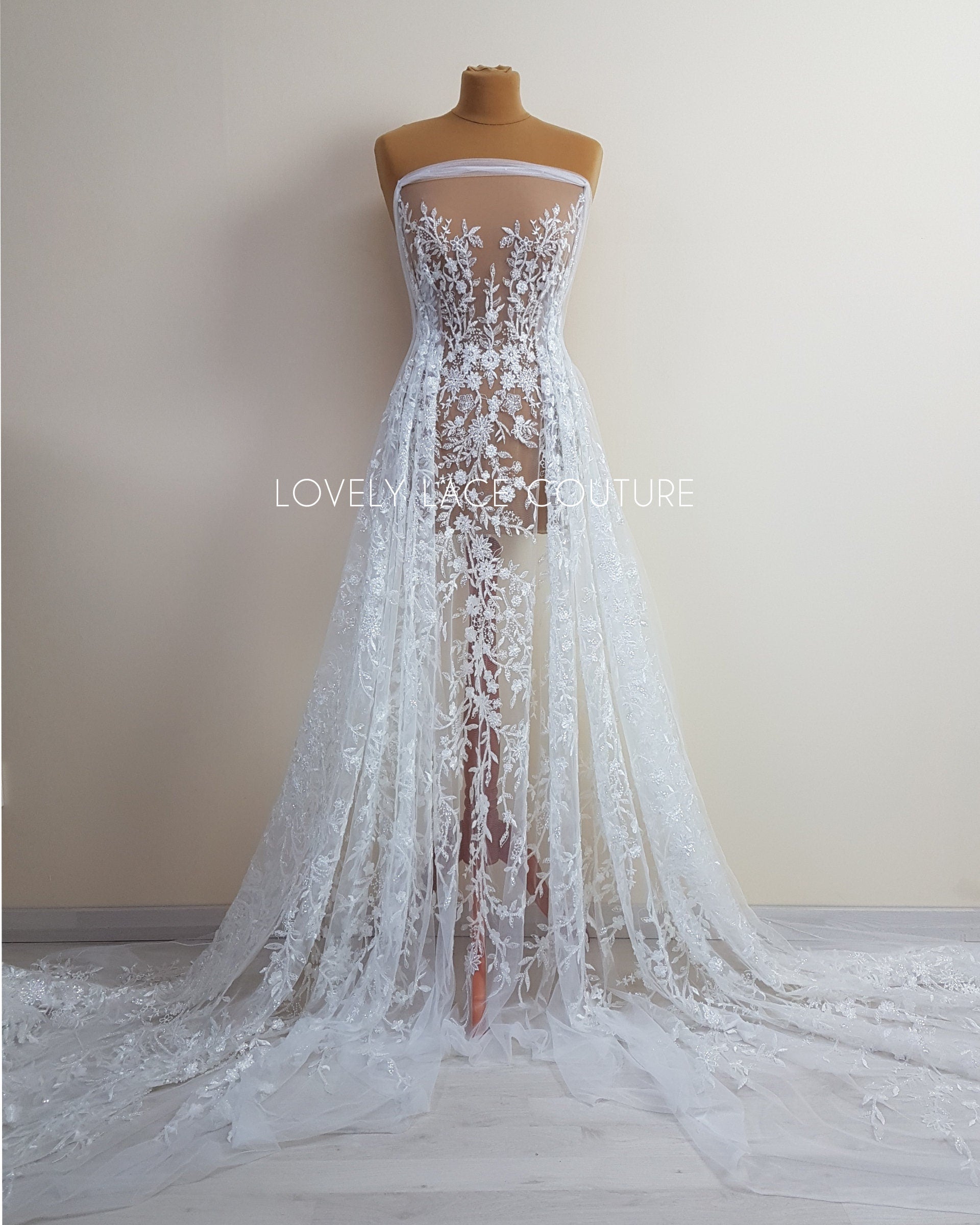 Lovely Flower bridal lace fabric with beads and sequins by meter, luxu LovelyLaceCouture Lovely Flower bridal lace fabric with beads and sequins by meter, luxu LovelyLaceCouture