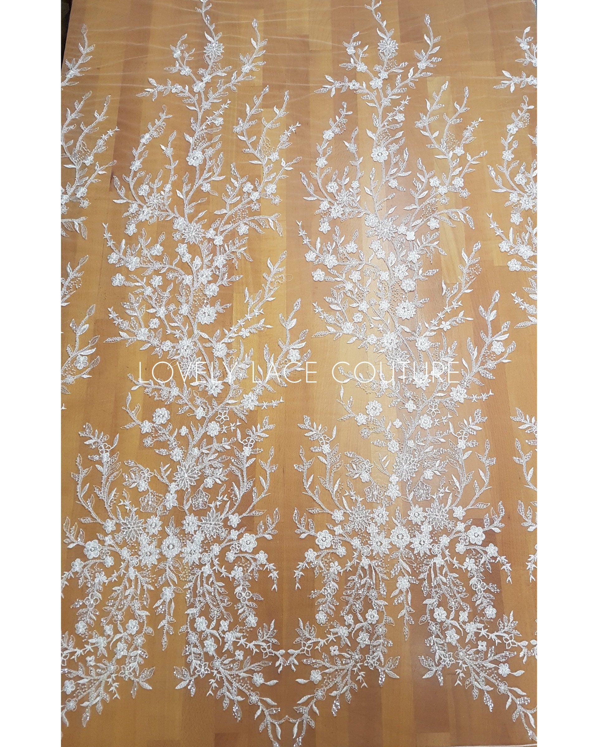 Lovely Flower bridal lace fabric with beads and sequins by yards, luxurious beaded wedding dress lace LL-1399 off-white or icegold LL-1449