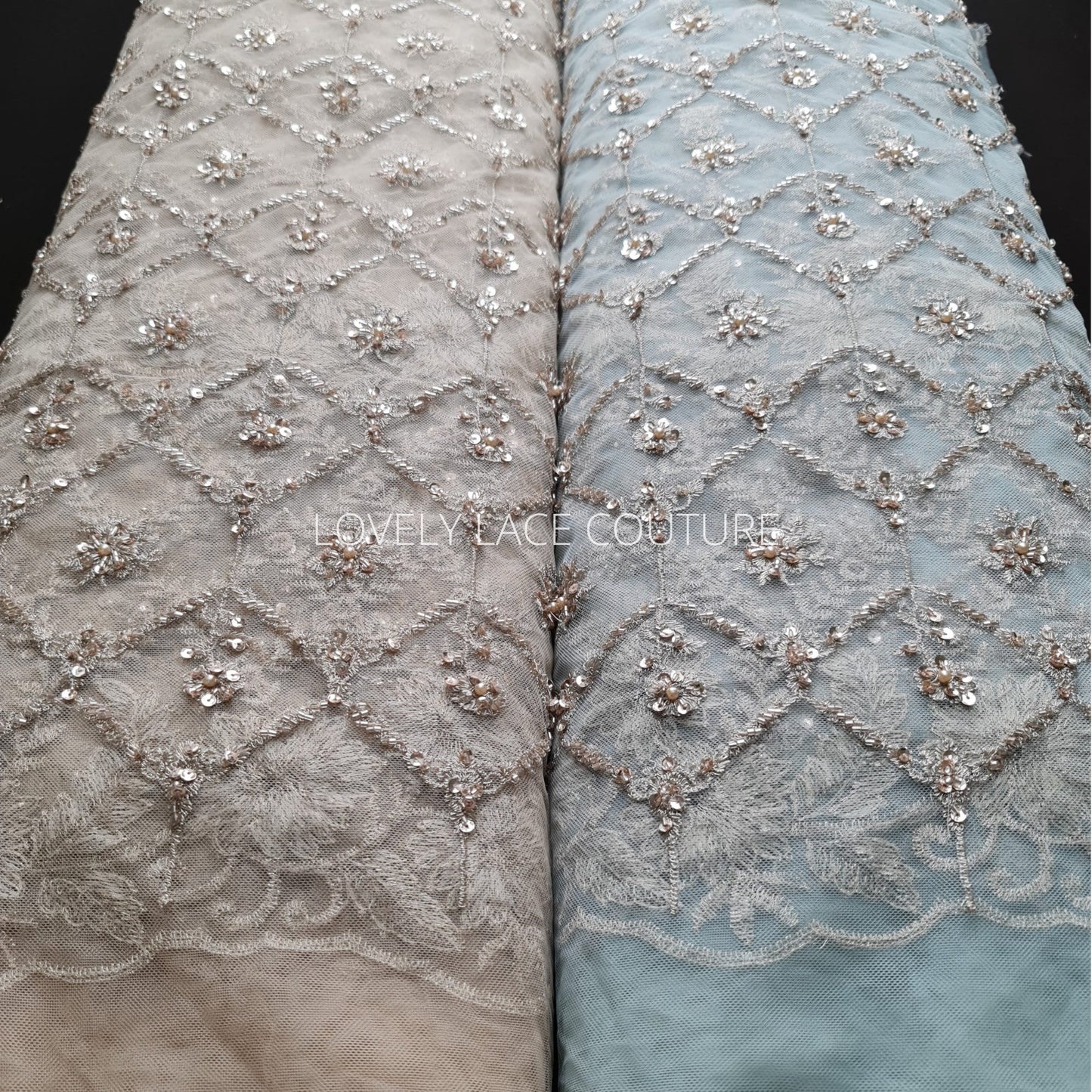 Handmade Lace in gold LL-1446 or mint color LL-1405, beaded bridal lace, Lace Fabric by yard or by metre, wedding Lace for stunning dresses