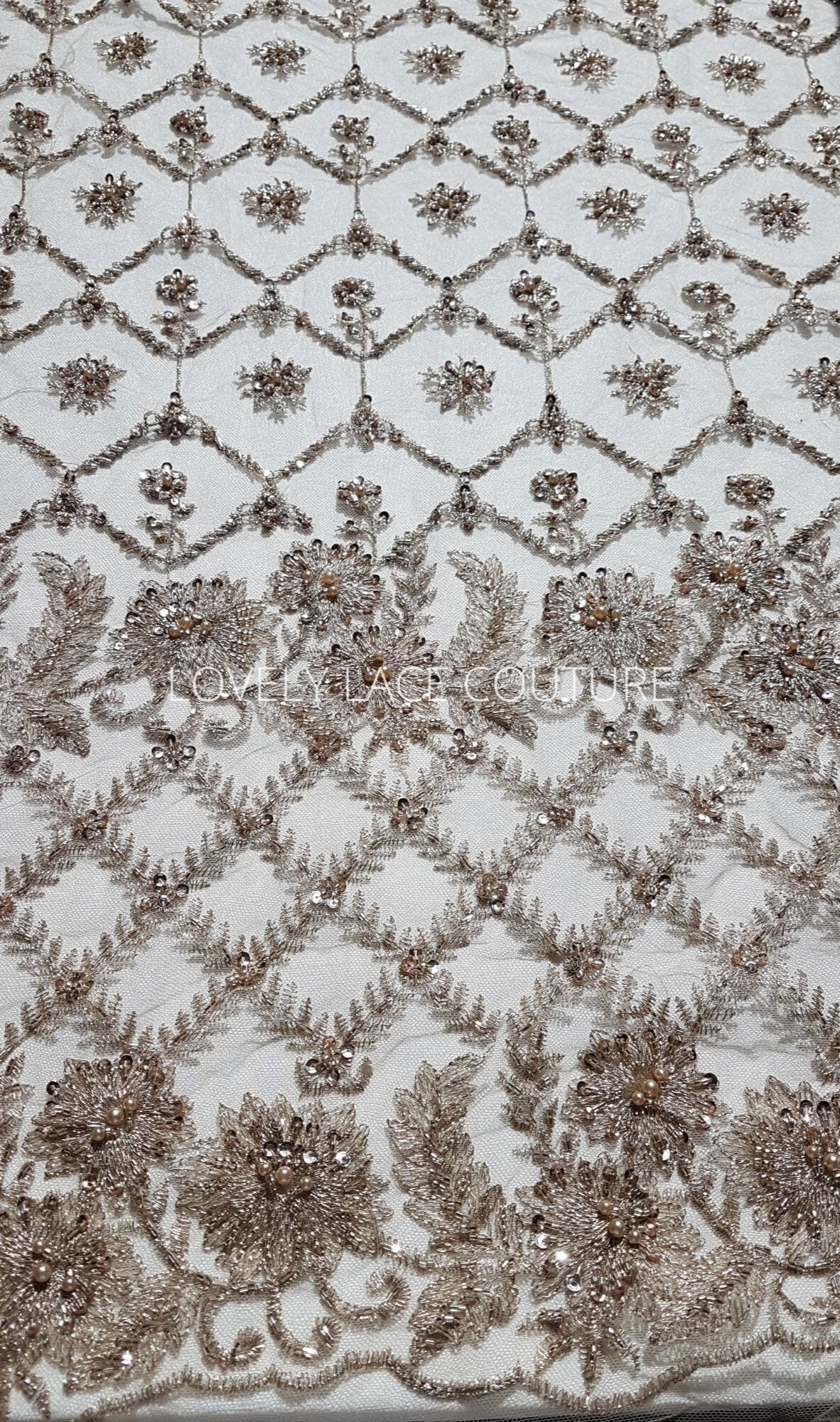 Handmade Lace in gold LL-1446 or mint color LL-1405, beaded bridal lace, Lace Fabric by yard or by metre, wedding Lace for stunning dresses