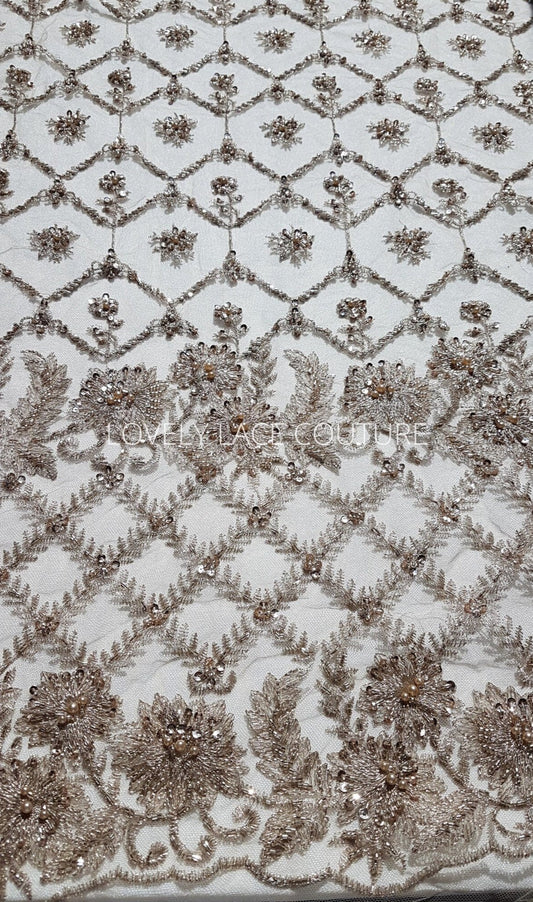 Handmade Lace in gold LL-1446 or mint color LL-1405, beaded bridal lace, Lace Fabric by yard or by metre, wedding Lace for stunning dresses