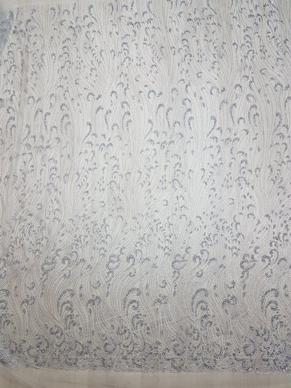 Glitter Stoff mit Pailletten in roségold LL-1391 oder silber LL-1392, Netzstoff mit Glitter im abstraktem Design