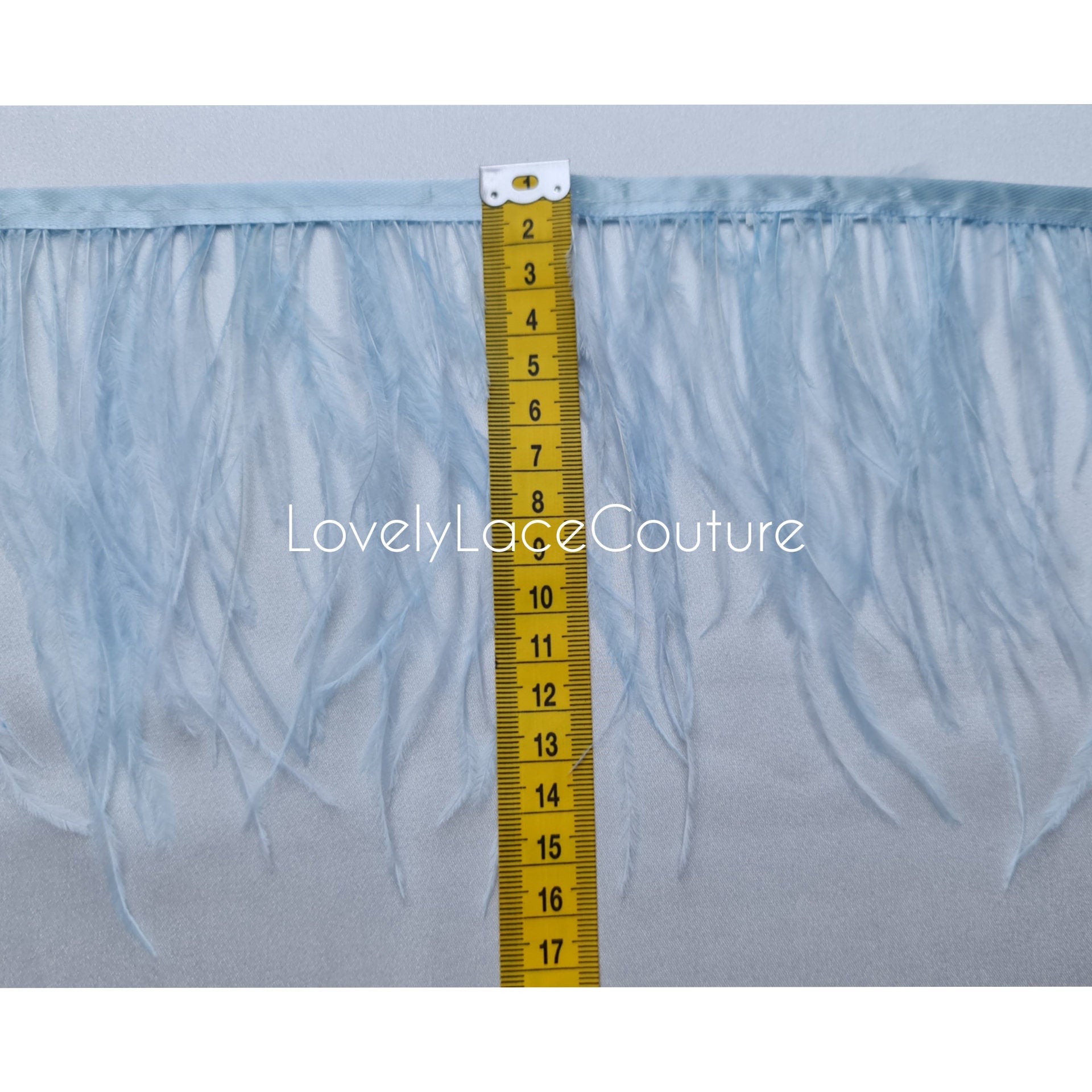 1 Meter Länge, 13-16cm breit, Natürliche weiche Straußfedern mit Satinband, hohe Qualität, Fransenband für Brautkleider oder Abendkleider