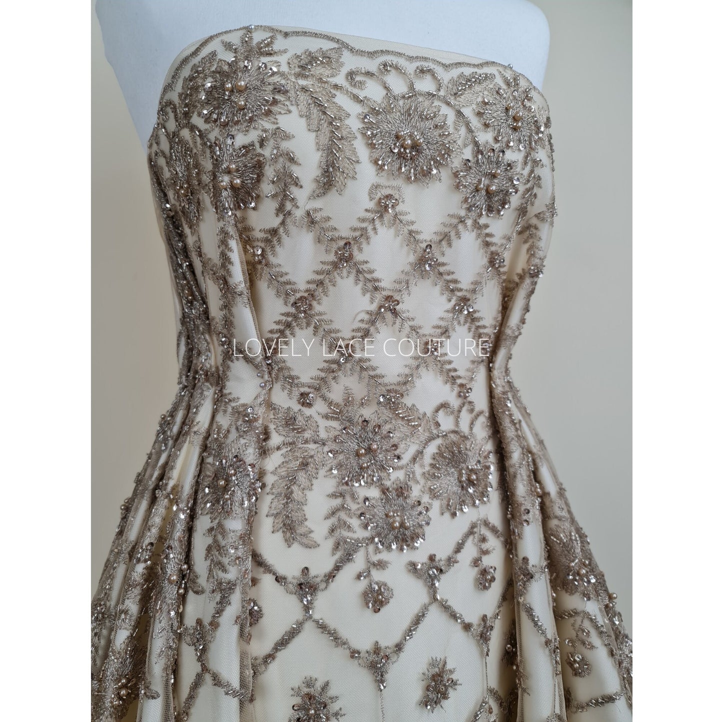 Handmade Lace in gold LL-1446 or mint color LL-1405, beaded bridal lace, Lace Fabric by yard or by metre, wedding Lace for stunning dresses