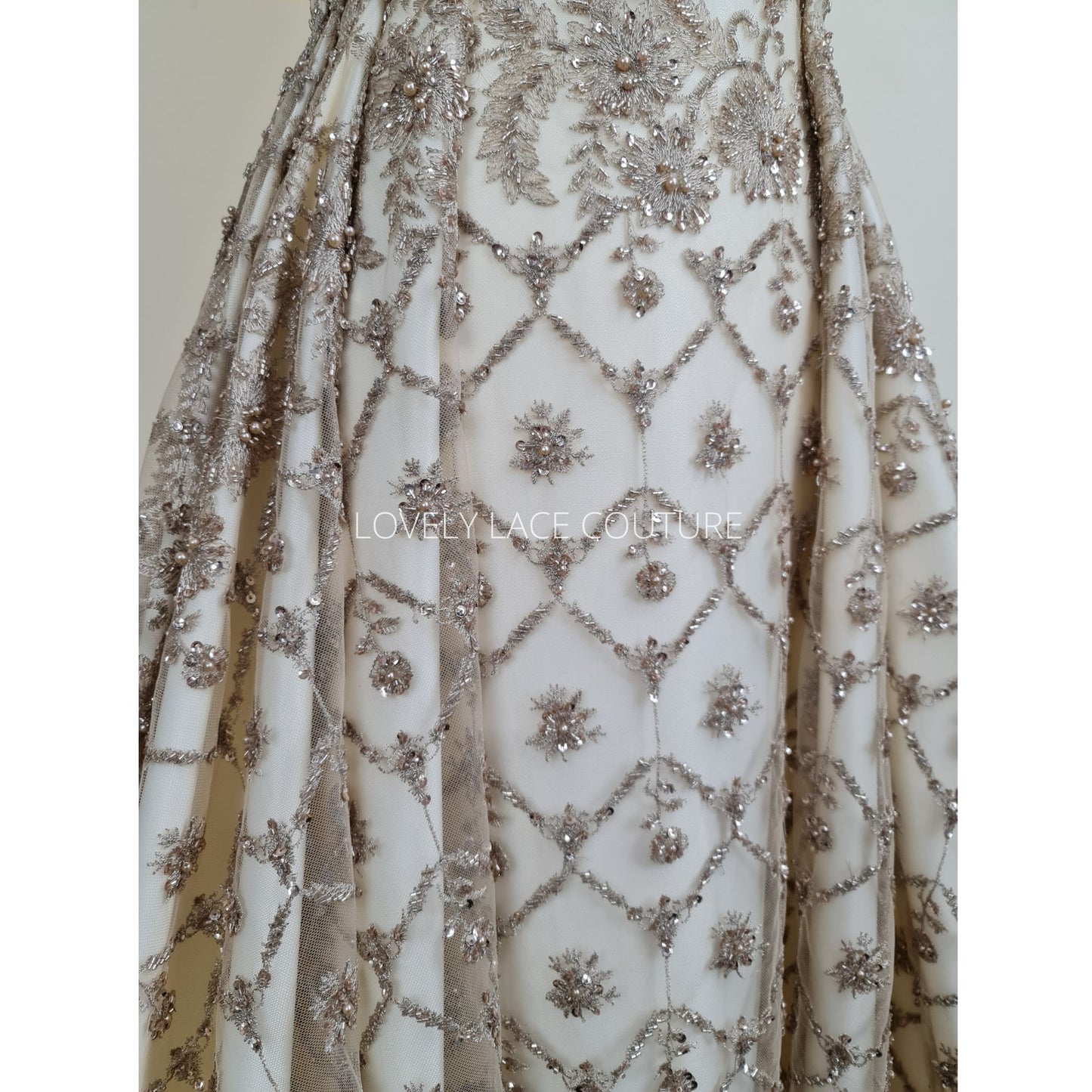 Handmade Lace in gold LL-1446 or mint color LL-1405, beaded bridal lace, Lace Fabric by yard or by metre, wedding Lace for stunning dresses