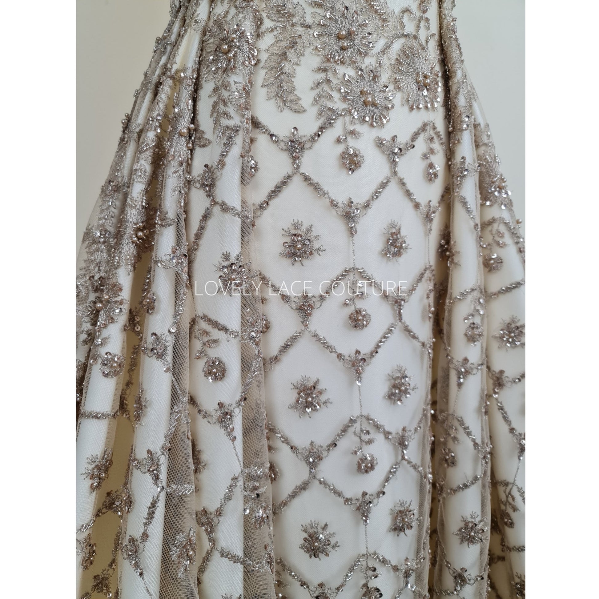 Handmade Lace in gold LL-1446 or mint color LL-1405, beaded bridal lace, Lace Fabric by yard or by metre, wedding Lace for stunning dresses
