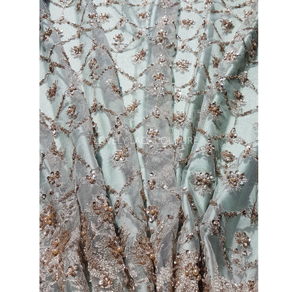 Handmade Lace in gold LL-1446 or mint color LL-1405, beaded bridal lace, Lace Fabric by yard or by metre, wedding Lace for stunning dresses