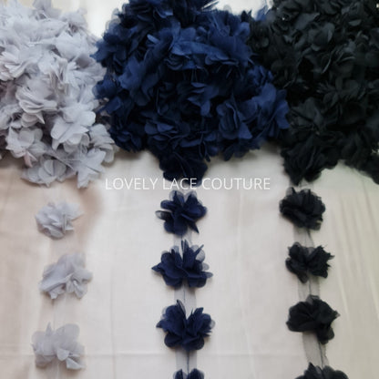 Schöne weiche Stoffblumen, Blumen Applikationen, Blumenband für Dekorationen, Kleider, Brautkleider, Abendkleider, Kopfschmuck