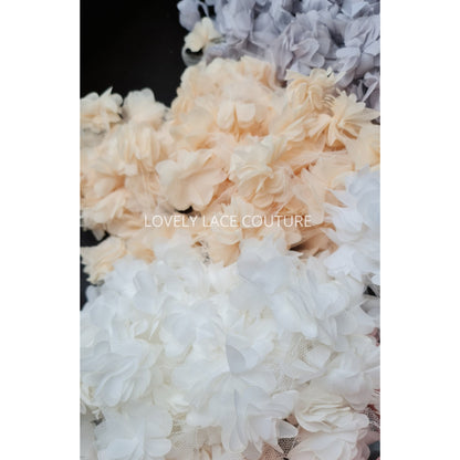 Schöne weiche Stoffblumen, Blumen Applikationen, Blumenband für Dekorationen, Kleider, Brautkleider, Abendkleider, Kopfschmuck