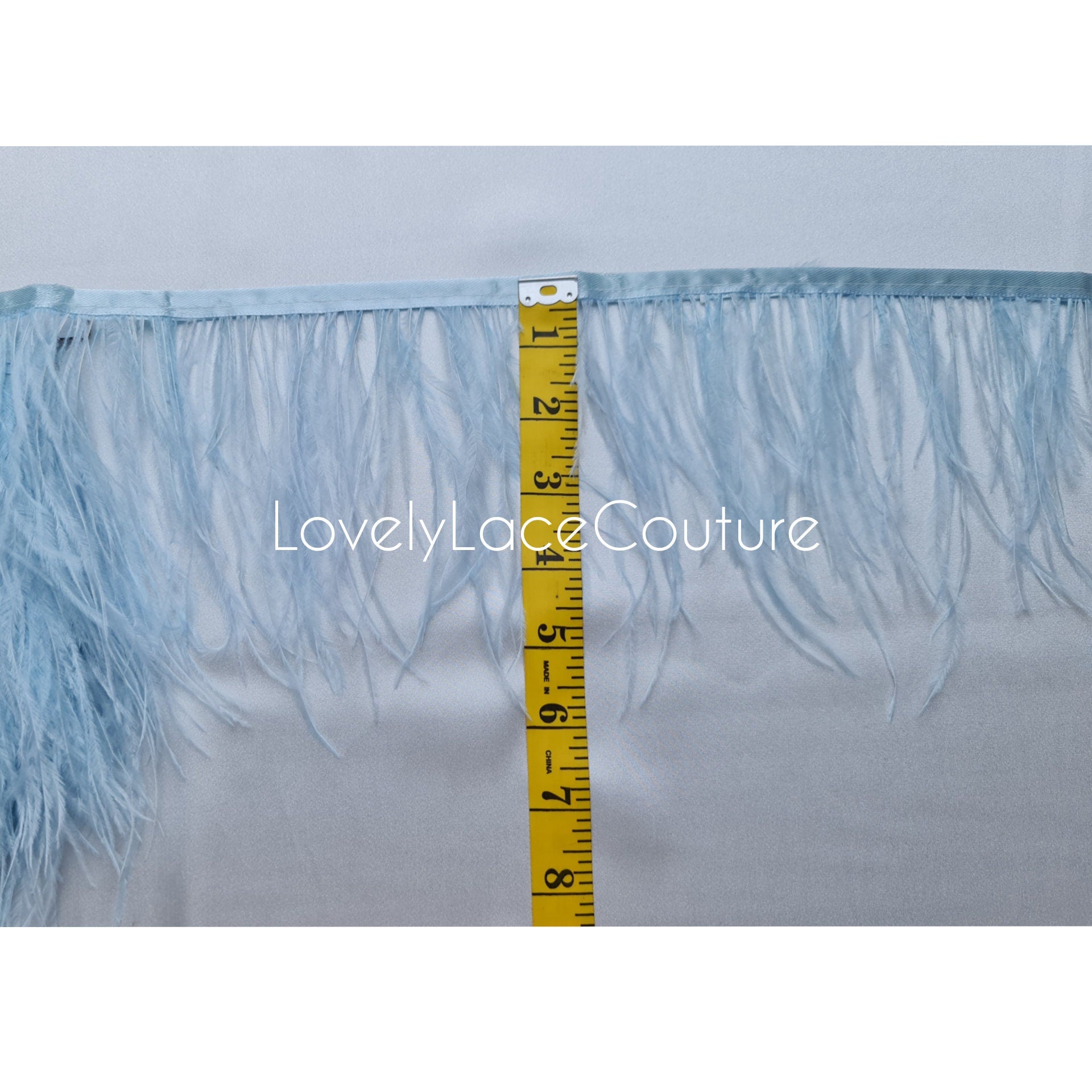 1 Meter Länge, 13-16cm breit, Natürliche weiche Straußfedern mit Satinband, hohe Qualität, Fransenband für Brautkleider oder Abendkleider