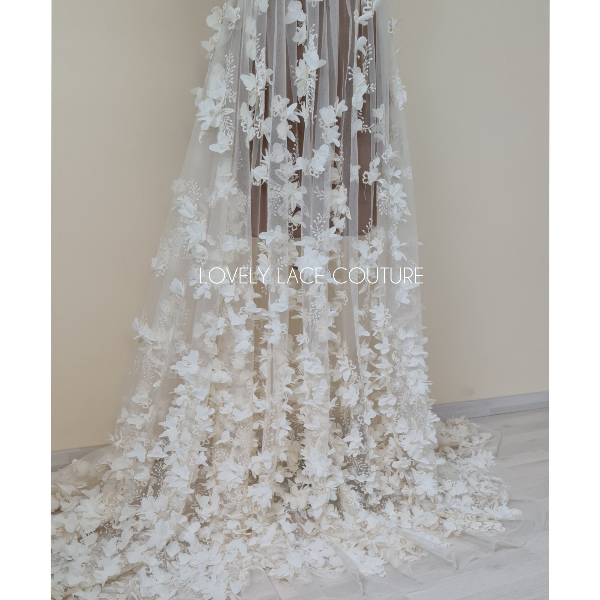 Wunderschöne Brautspitze mit großen Blüten, 3D-Spitze in weiß LL-1429 und Elfenbein LL-1430, Braut und Hochzeitspitze