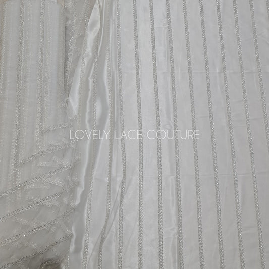 Beautiful modern lace fabric with beads and sequins in white color, bridal lace by yards, Couture Lace Fabric, wedding dress lace LL-1435