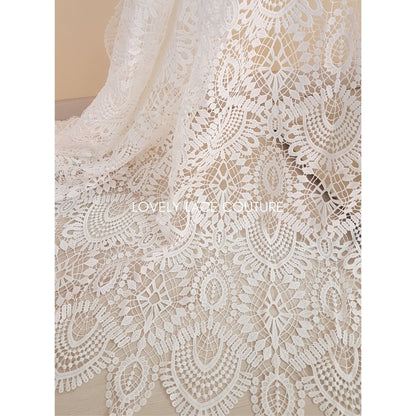 Gorgeous modern boho lace fabric, soft guipure lace in off-white, High Quality, Crochet Lace, lace for gown, from 1 metre LL-1437