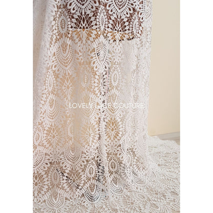 Gorgeous modern boho lace fabric, soft guipure lace in off-white, High Quality, Crochet Lace, lace for gown, from 1 metre LL-1437
