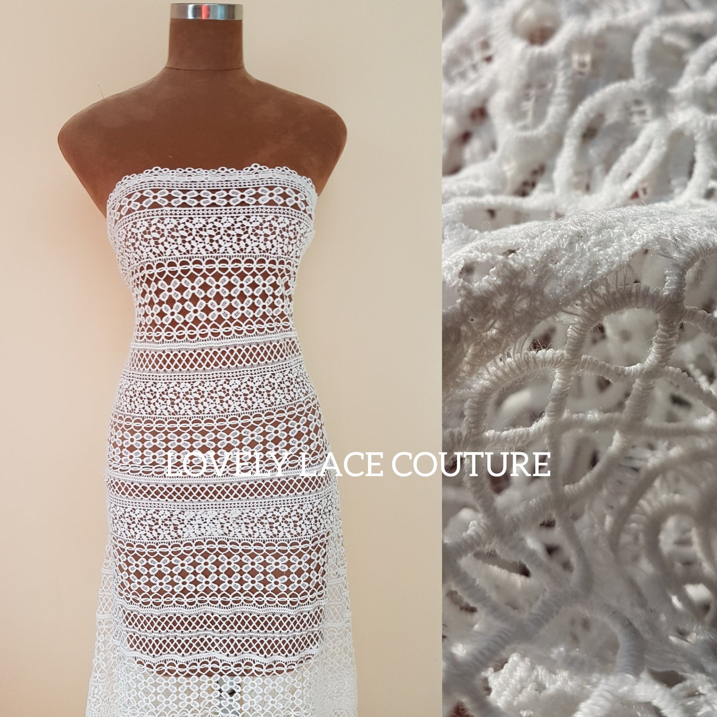 Very soft guipure lace in off-white, lace for gown, boho lace fabric, high quality, modern design, vintage lace fabric, from 1 metre LL-1436