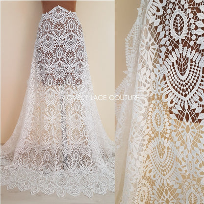 Gorgeous modern boho lace fabric, soft guipure lace in off-white, High Quality, Crochet Lace, lace for gown, from 1 metre LL-1437