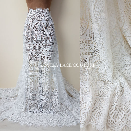 Lovely romantic boho lace fabric, soft guipure lace in off-white, High Quality, Crochet Lace for bridal and wedding dresses LL-1438