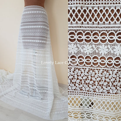 Beautiful boho lace fabric, soft guipure lace in off-white, High Quality, Crochet Lace for bridal and wedding dresses LL-1439