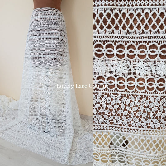 Beautiful boho lace fabric, soft guipure lace in off-white, High Quality, Crochet Lace for bridal and wedding dresses LL-1439