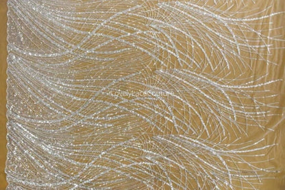 Beautiful sparkling bridal lace fabric with beads and sequins, white fabric by yard, Couture Lace Fabric, beaded wedding dress lace LL-1434
