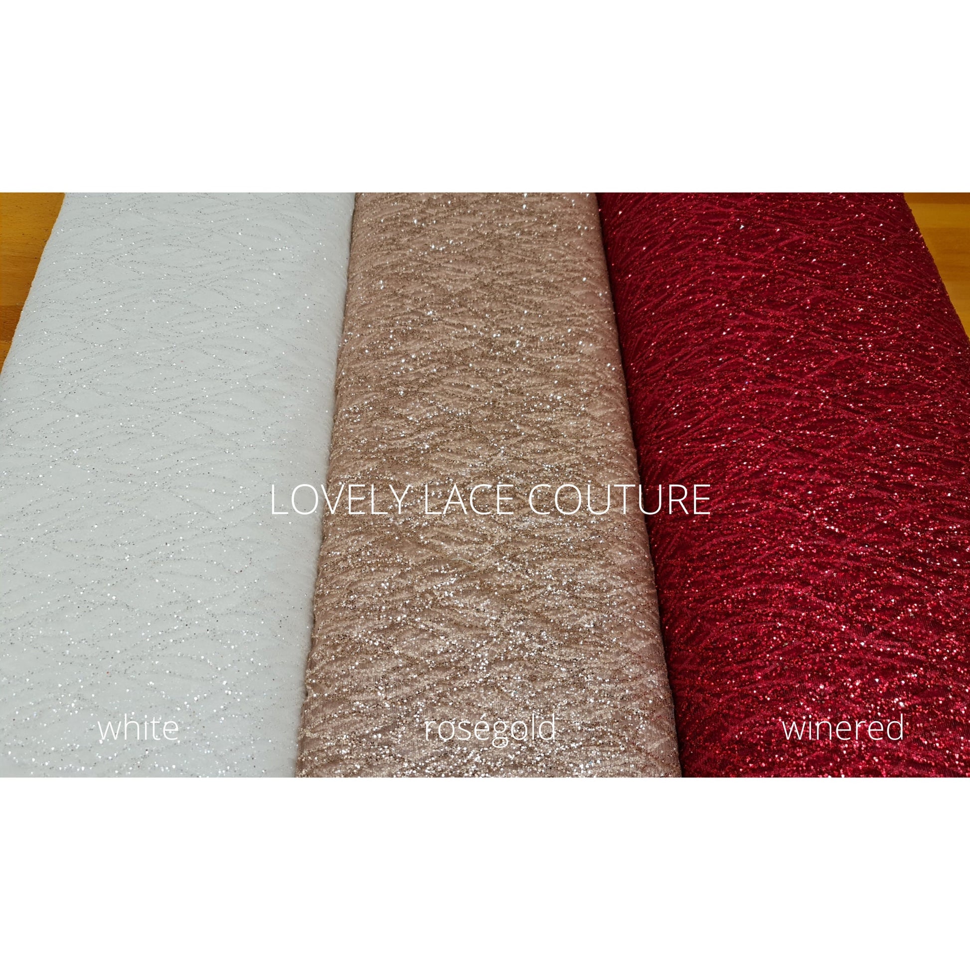 Glitter Tulle Fabric for wedding dresses, glitter mesh fabric, bridal glitter fabric in white LL-1103, roségold LL-1404 or winered LL-1448