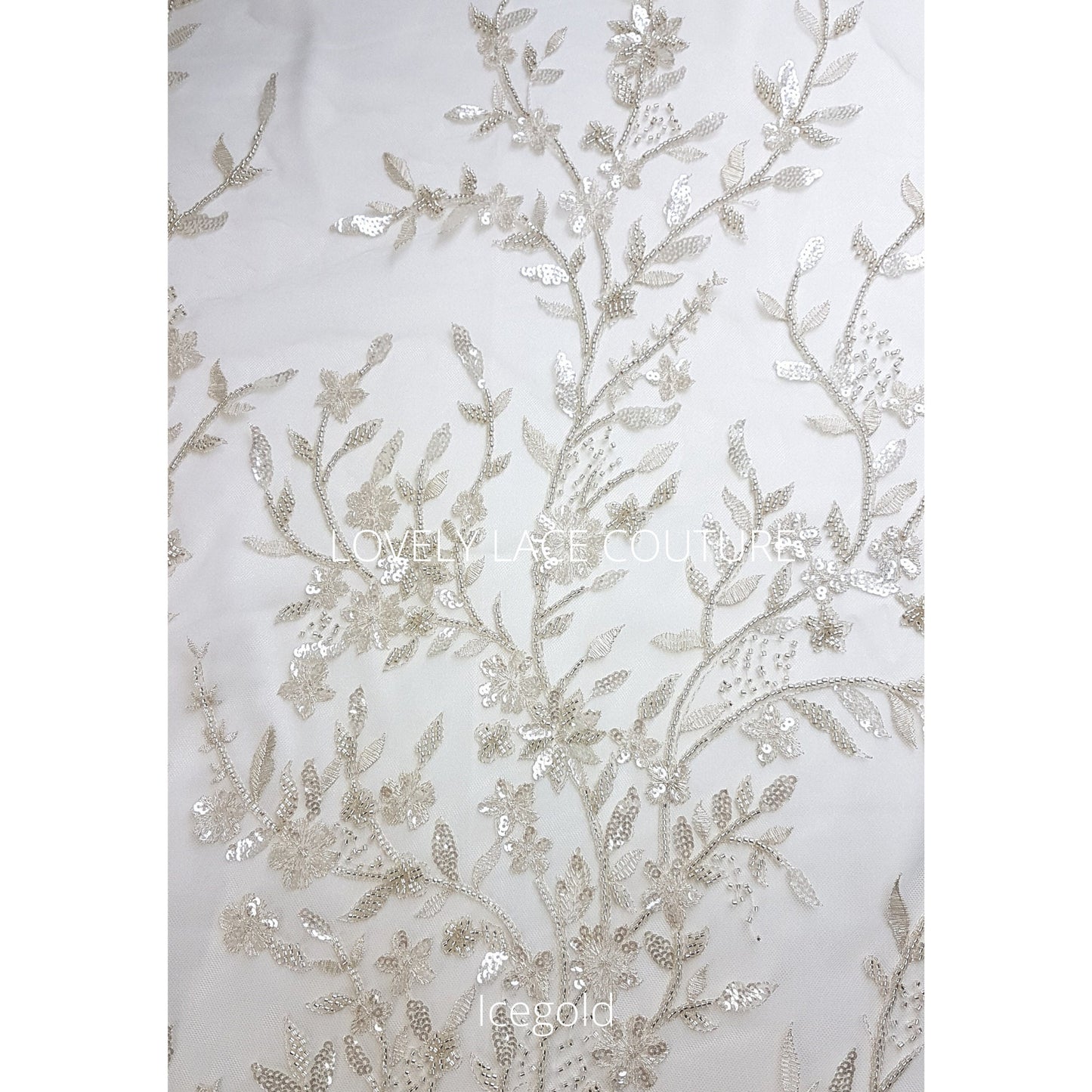 Lovely Flower bridal lace fabric with beads and sequins by yards, luxurious beaded wedding dress lace LL-1399 off-white or icegold LL-1449